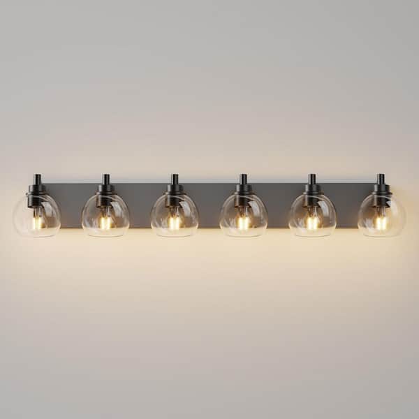 41 in. 6-Light Black Bathroom Vanity Light Fixture with Clear Globe Glass Shades, No Bulbs Included