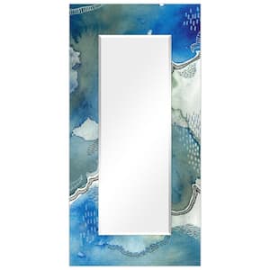 72 in. x 36 in. Subtle Blues Rectangle Framed Printed Tempered Art Glass Beveled Accent Mirror