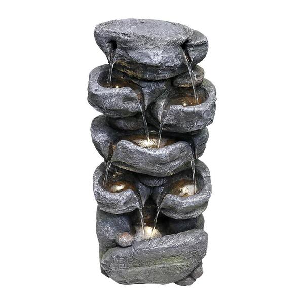 Sireck 31.4 in. Tall Gray Rock Fountain with LED Lights