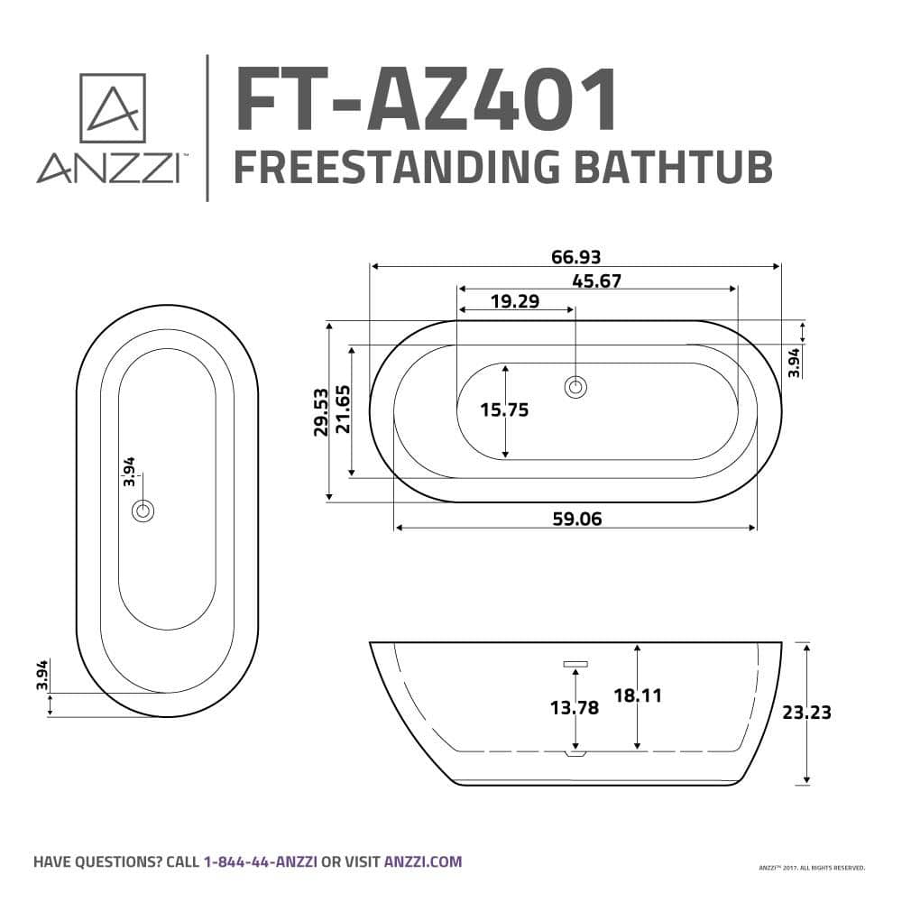 67'' White Acrylic Freestanding Soaking Bathtub