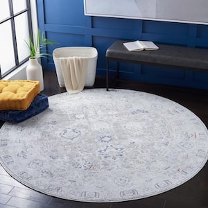 Craft Gray/Blue 7 ft. x 7 ft. Distressed Border Round Area Rug