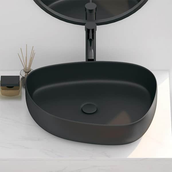 Eridanus Zermatt 21 in. x 16 in. Vitreous China Irregular Bathroom Vessel Sink in Matte Black