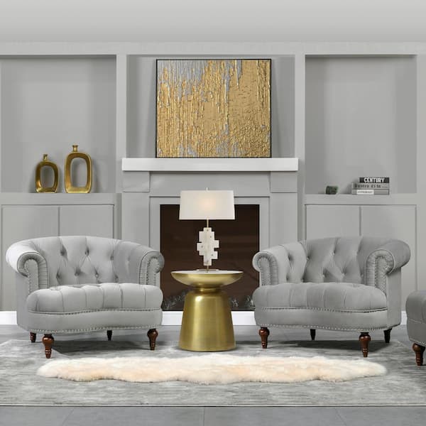 Jennifer Taylor La Rosa Traditional Velvet Tufted Opal Grey Living Room Accent Arm Chair