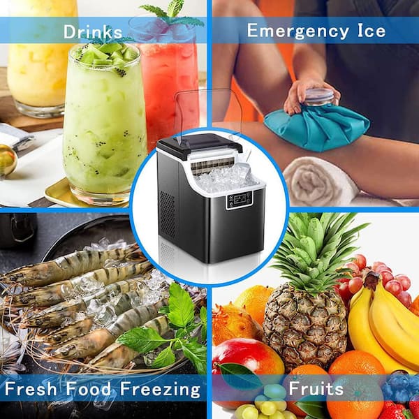Edendirect 26 lbs./24-Hours Portable Compact Countertop Ice Maker in Silver  with Ice Scoop and Basket for Home Bar NBLWCA221018005 - The Home Depot
