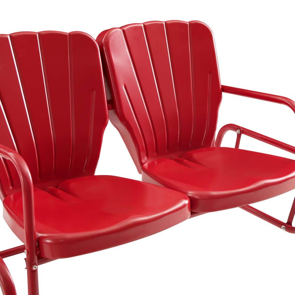 Bright Red Steel Retro Outdoor Loveseat Glider