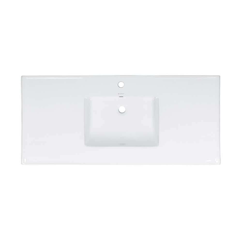 Glossy White Ceramic 48-inch Vanity Sink Top