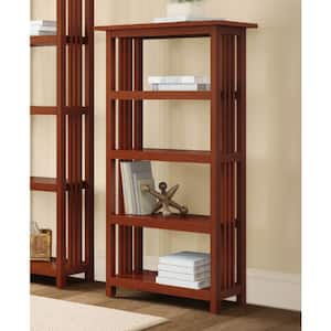 48 in. Cherry Wood 4-shelf Etagere Bookcase with Adjustable Shelves