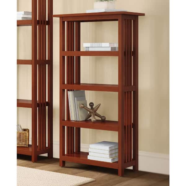 Alaterre Furniture 48 in. Cherry Wood 4-shelf Etagere Bookcase with Adjustable Shelves