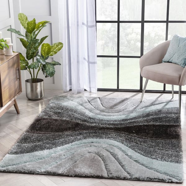 San Francisco Luz Modern Geometric Shag Hand-Carved, Light Blue 7 ft. 10 in. x 9 ft. 10 in., Area Rug