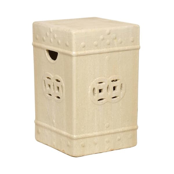 Emissary Square Fortune Champagne Ceramic Garden Stool