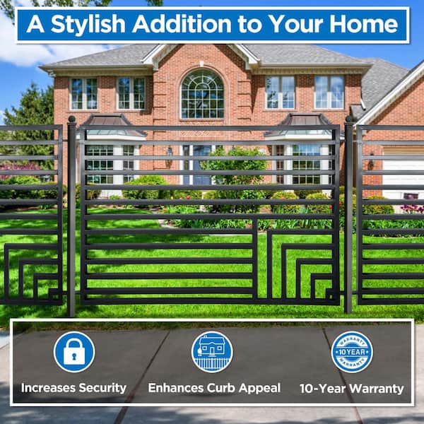 ALEKO 16 ft. x 5 ft. Florence Style Security Fence Panels Steel Fence Kit 2-Panel Gate Fence