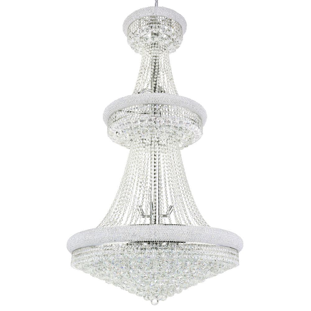 Empire 66" Tall Chrome and Crystal 34-Light Chandelier