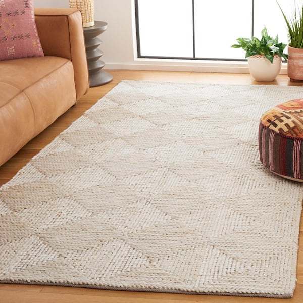 Natural Fiber Bleach/Ivory 8 ft. x 10 ft. Cubed Meander Area Rug