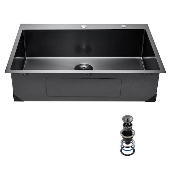 25 in. Kitchen Sink Workstation, 304 Stainless Steel Top Mount, Drop-In Single Bowl Farmhouse Basin with Accessories