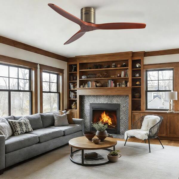 LINJO 52 in. Black 3 Wood Blades Flush Mount Standard Ceiling Fan