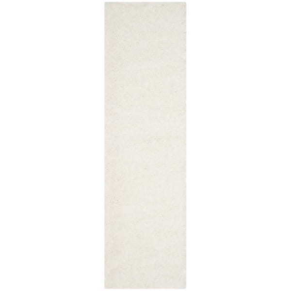 Polar Shag 2 ft. x 14 ft. White Solid Color Runner Rug