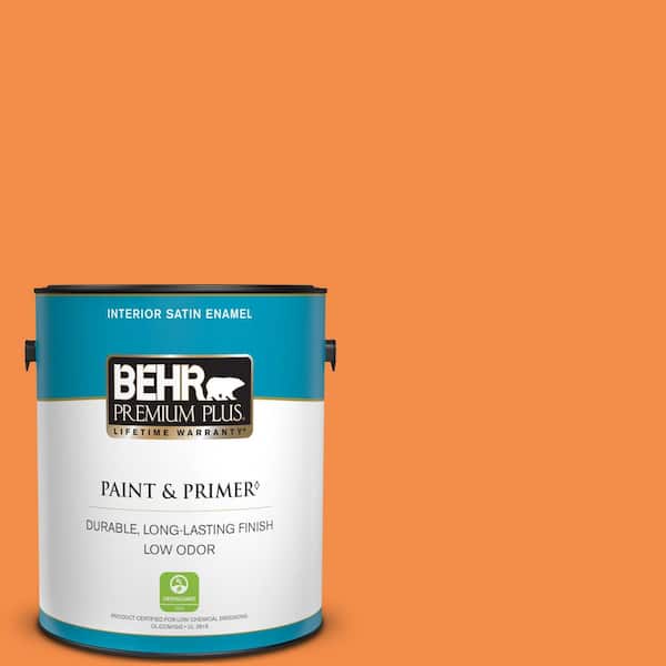 BEHR PREMIUM PLUS 1 gal. #250B-6 Poppy Glow Satin Enamel Low Odor Interior Paint & Primer