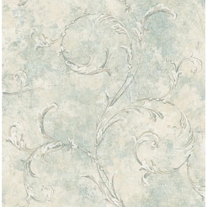 Vintage Scroll Beige and Green Paper Non - Pasted Strippable Wallpaper Roll (Cover 56.05 sq. ft.)