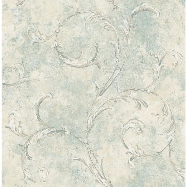 CASA MIA Vintage Scroll Beige and Green Paper Non - Pasted Strippable Wallpaper Roll (Cover 56.05 sq. ft.)