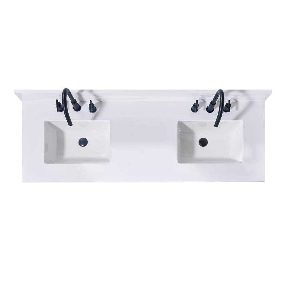 Snow White 61" Double Sink Composite Stone Vanity Top