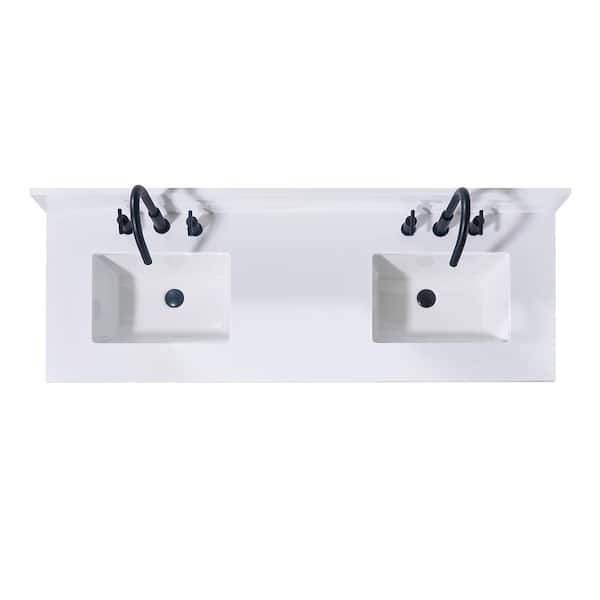 Altair Andalo 61 in. W x 22 in. D Engineered Stone Composite Vanity Top in Snow White with White Rectangular Double Sink