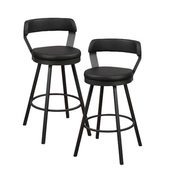 EVERGLADE HOME Avignon 40.5 in. Mottled Silver Low Back Metal Frame Swivel Bar Stool with Black Faux Leather Seat (Set of 2)