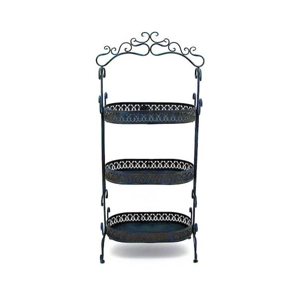 Zaer Ltd. International 43 in. Tall Blue Iron Plant Stand (3-Tier)