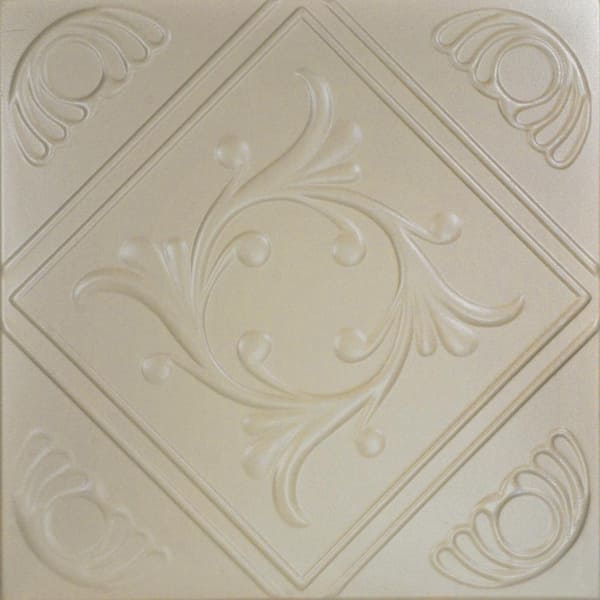 A La Maison Ceilings Diamond Wreath 1.6 ft. x 1.6 ft. Glue Up Foam Ceiling Tile in Lenox Tan