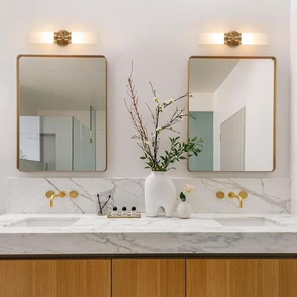 Aurora 3.1 in. 2-Light Modern Gold Wall Sconce, Double Tube Design Up and Down Lighting for Bathroom Bedroom Hallway