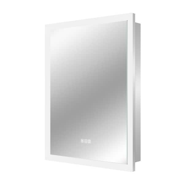 32H Adjustable Brightness Tempered Glass Mirror Medicine Cabinet with Right-hand Opening, Wall Mounted Storage Cabinet