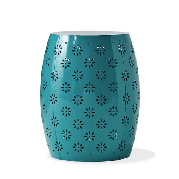 Unbranded Zula Teal Lacy Cut Iron Outdoor Patio Accent Table