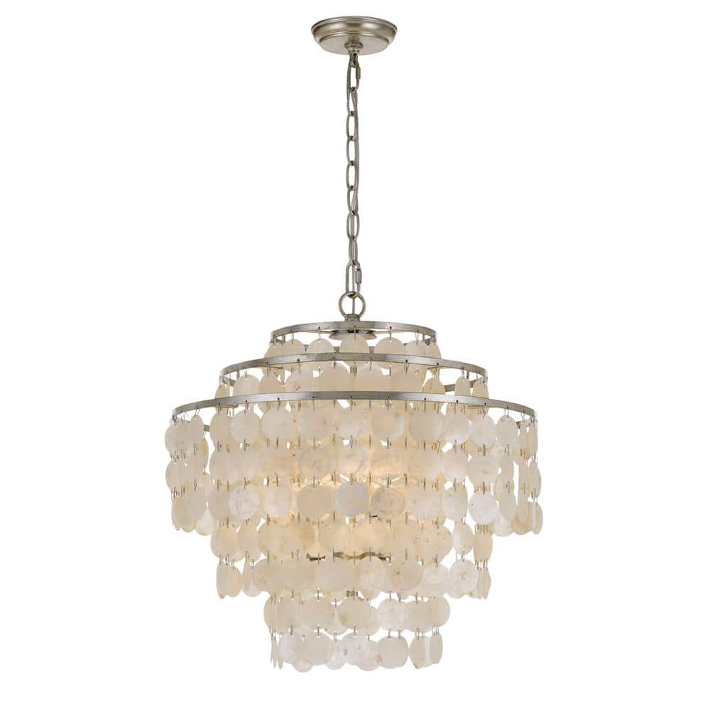 Antique Silver Mini 4-Light Crystal Candle Chandelier