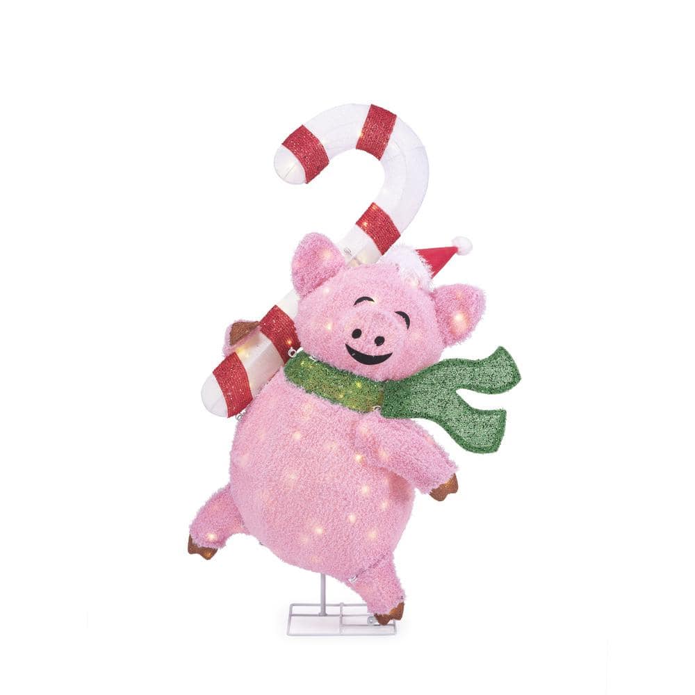 Home Accents Holiday 4 ft Warm White 120Light LED Piggy and Candy Cane