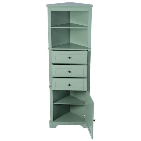 Aoibox 23 in. W x 13.4 in. D x 68.9 in. H in Green MDF Board Ready to Assemble Triangle Corner cabinet with Drawers and Shelves