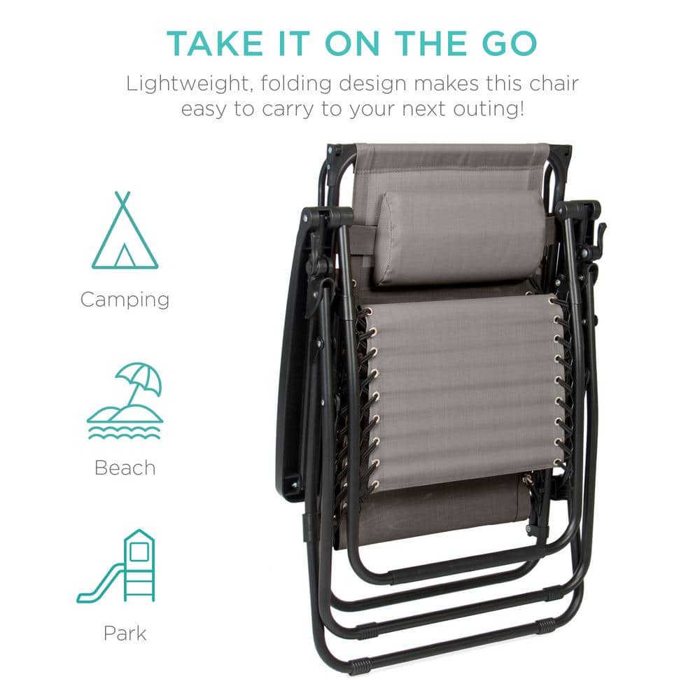 Ice Gray Zero Gravity Outdoor Lounger with Canopy and Side Tray