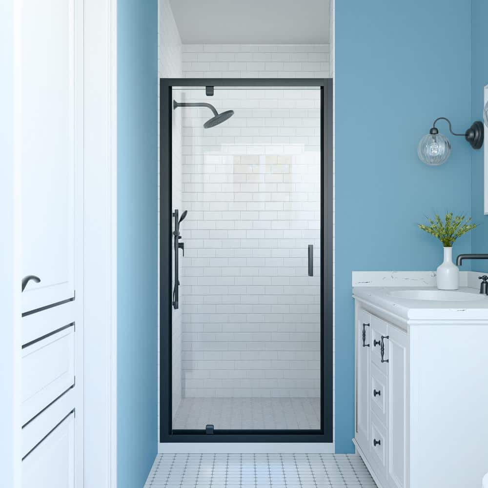 23 to 24 in. W x 72 in. H Pivot Framed Swing Shower Door in Single Panel in Black Finish in 1/4 in. Clear Tempered Glass price history on PriceWatchPro