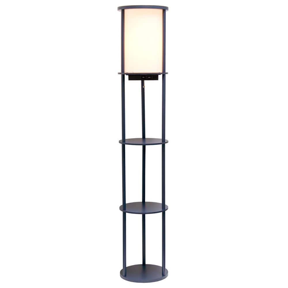 Navy Modern Shelf Etagere Floor Lamp with USB Charging Ports