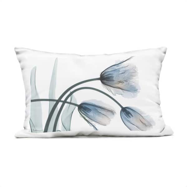 Iced Tulip Blossoms Blue Rectangular Outdoor Throw Pillow