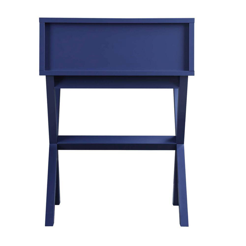 Cobalt Blue Pine and MDF Rectangular End Table with Storage