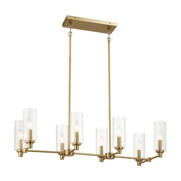 MountainLights 12 in. 8-Light Gold Island With Clear Ribbed Glass Chandelier for Farmhouse Style(Bulb Not Included)