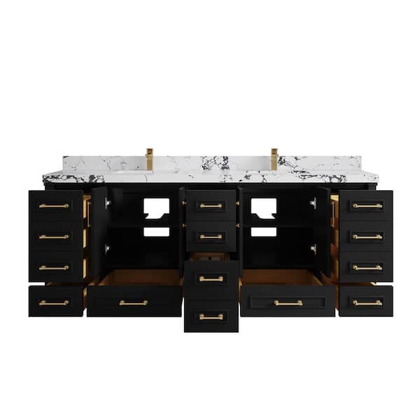 Willow Collections Hudson 84 in. W x 22 in. D x 36 in. H Double Sink Bath Vanity in Black with 2 in. Viola Night Quartz Top