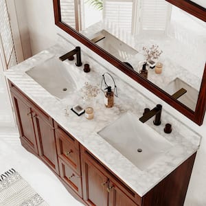 73 in. W x 22 in. D Flower White Natural Marble Vanity Top in White with White Rectangular Double Sink