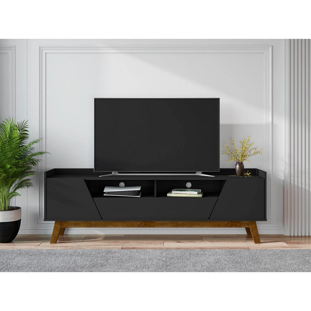 Marcus Matte Black Mid-Century Modern TV Stand with Cabinet
