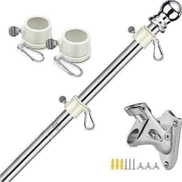 Cubilan Heavy-Duty Flag Pole Holder Stainless Steel Flag Pole mounting Bracket 1 in. 2 Position w/6 ft. 1 in. Flagpole (Silver)