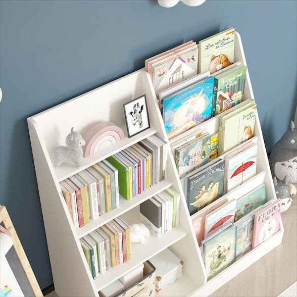 White Multifunctional Kids Bookshelf, Bookend and Toy