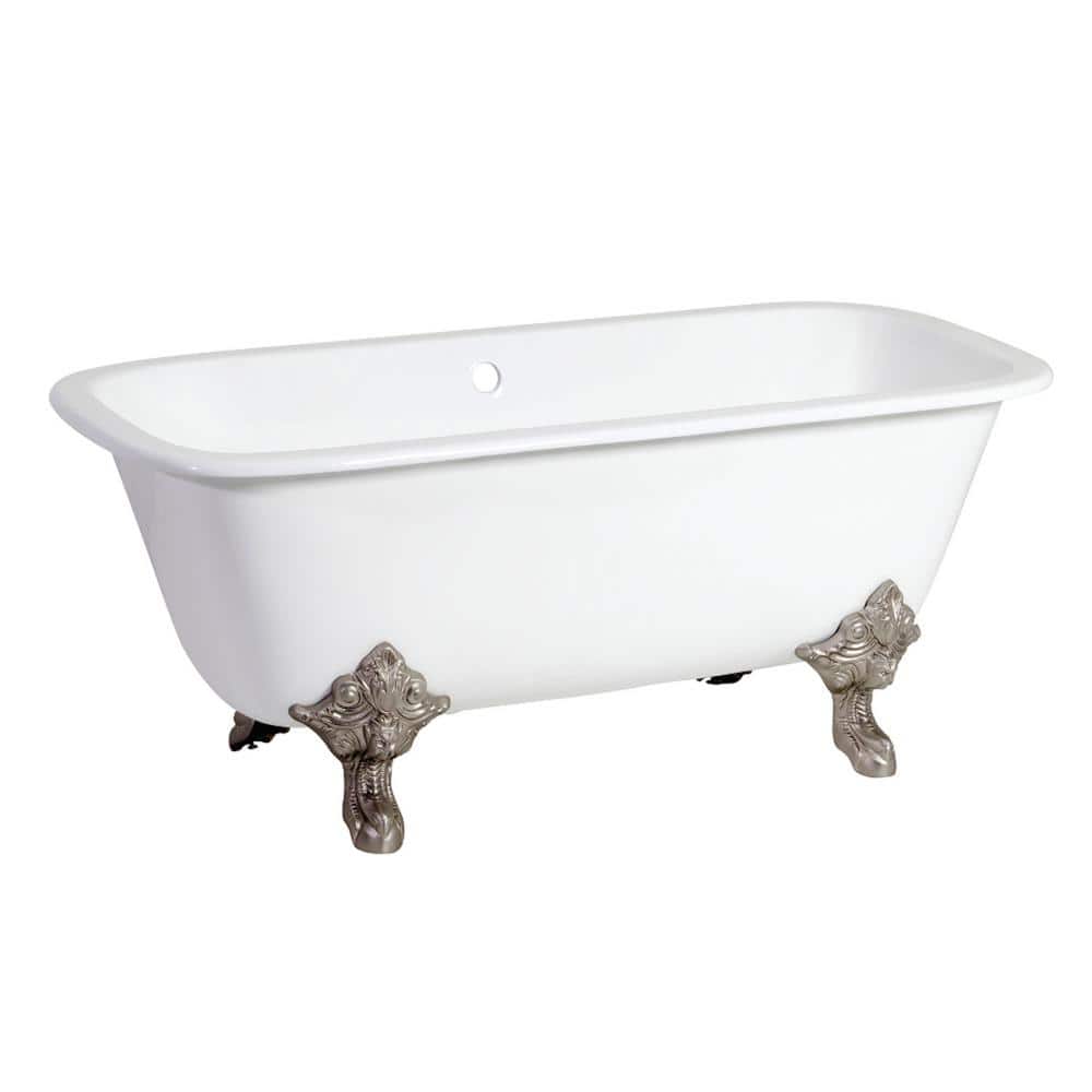 Modern 67 in. Cast Iron Brushed Nickel Clawfoot Double Ended Bathtub in Whi