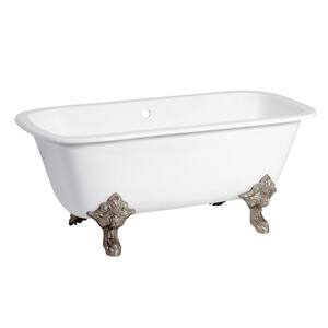 Modern 67 in. Cast Iron Brushed Nickel Clawfoot Double Ended Bathtub in White