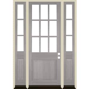 64 in. x 96 in. 9-Lite with Beveled Glass Left Hand Grey Stain Douglas Fir Prehung Front Door Double Sidelite