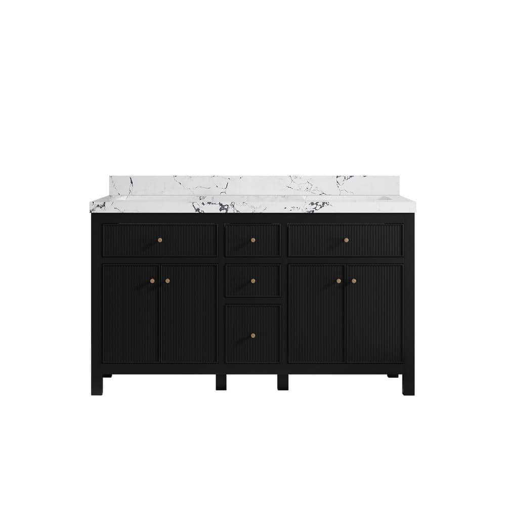 Sonoma 60 in. Double Sink Freestanding Black Bath Vanity with Viola Night Quartz Top Unassembled price history on PriceWatchPro