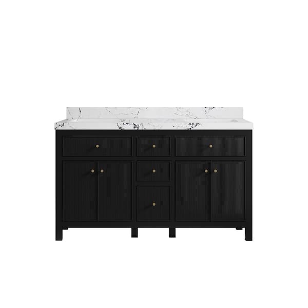 Willow Collections Sonoma 60 in. Double Sink Freestanding Black Bath Vanity with Viola Night Qt. Top Unassembled